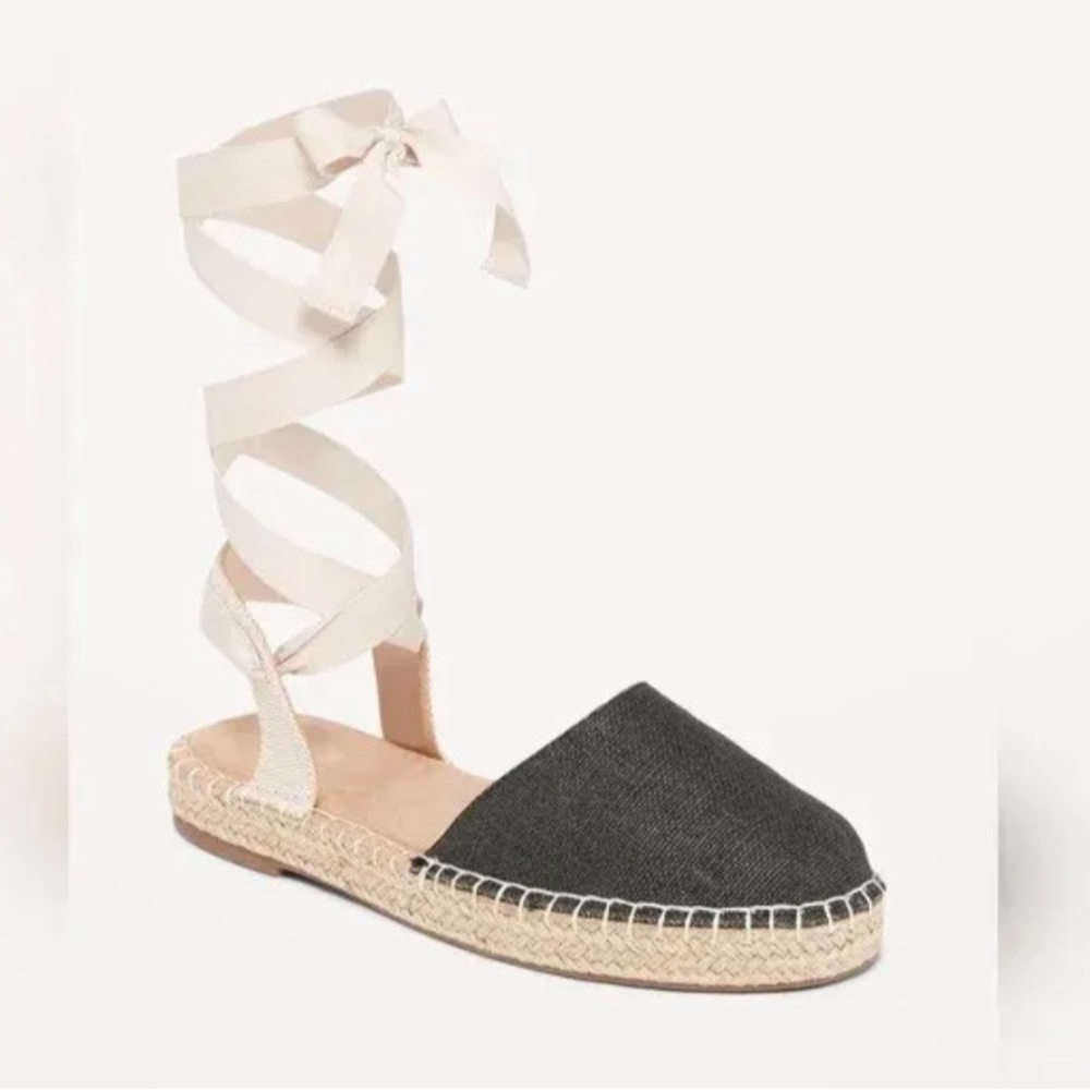 Old Navy Textile Lace Up Black Espadrille Sandals Color BlackJack, Size 7, NWT